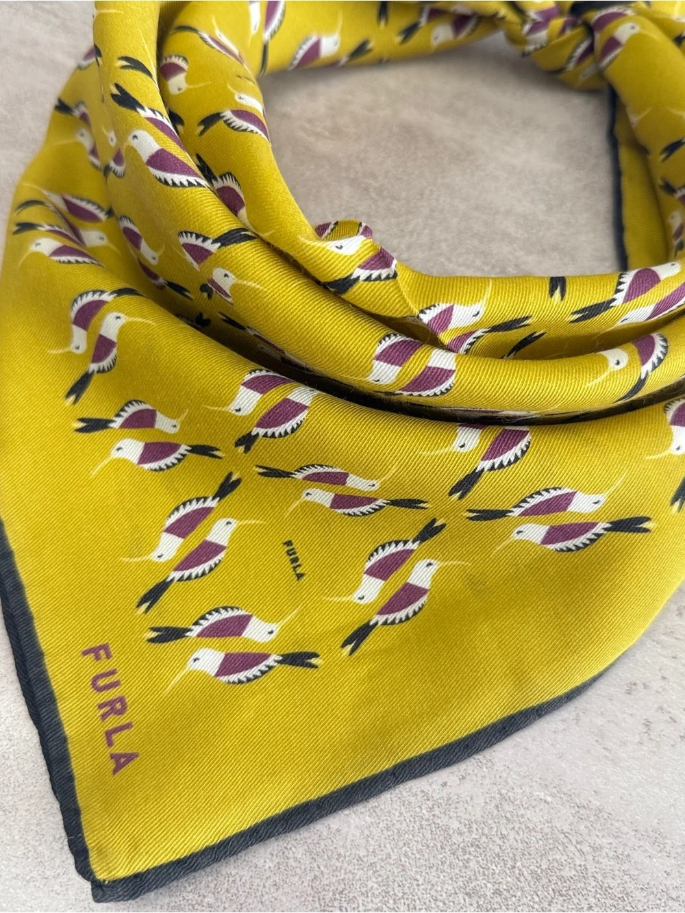 Furla Chartreuse Patterned Silk Square Scarf